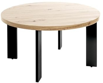 Couchtisch >54464< Couchtisch in Eiche und Schwarz, modernes Design aus MDF und pulverbeschichtetem Metall, Ø 75 cm, max. Belastbarkeit 35 kg, ideal für Ihr Wohnzimmer