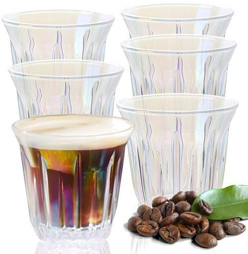 JanYoo Espressotassen 6er Set 90ml Espresso Tassen Set Espresso Gläser Mokkatassen aus Borosilikatglas, Dickwandiges Dessertgläser Cappuccino Tassen Kaffeetassen Whiskey Tassen für Zuhause (Farbig)