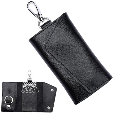 WOLMIK Echtleder Schlüsseletui Schlüsselmäppchen für Herren Damen, Dreifach Gefaltete Multifunktionale Leder Schlüsseltasche mit Schlüsselhaken Separatem Geldscheinfach