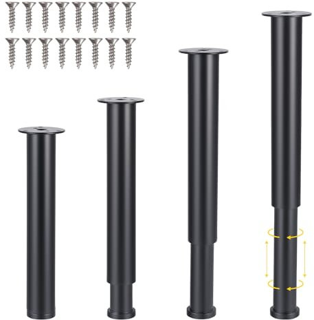 Yoxovo Möbelfüße Verstellbar 4 Stück, Tischbeine Höhenverstellbar 25-42cm, Metall Schwarz Möbelbeine, Möbelbeine für Schränke, Couchen, Tische, Schemel, Stühle, TV-Ständer anderes DIY-Möbel