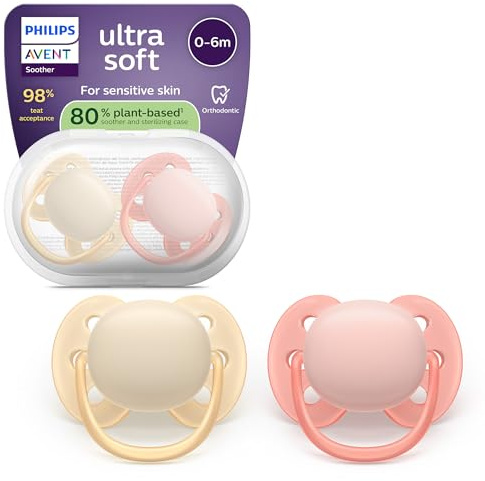 Philips Avent ultra soft Schnuller – kiefergerecht geformtes Design, für Babys von 0–6 Monaten, flexibles Saugerschild, symmetrischer Silikonsauger, BPA-frei, 2 Pack, SCF091/38
