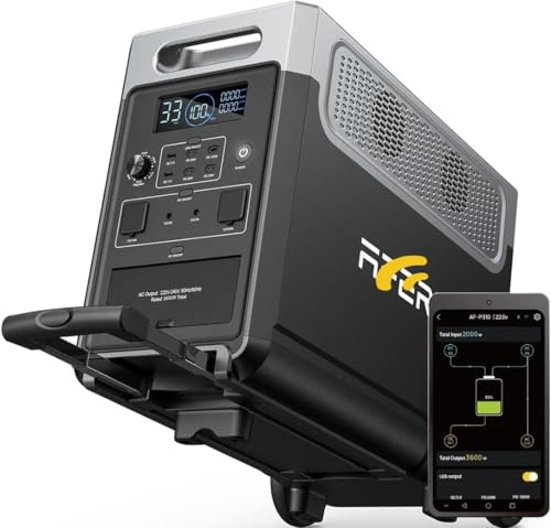 AFERIY Generatore elettrico portatile 3600W 3840Wh, controllo tramite APP, espandibile fino a 11520Wh, 220V-240V, funzione UPS, generatore solare portatile per campeggio/viaggio/guasto elettrico
