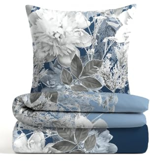 Traumhaft schlafen - Castell - Markenbettwäsche Thermo-Fleece Bettwäsche 135x200 cm blau | 2-teilig mit Kissenbezug 80x80 cm | Polyester | weich, wärmend | Reißverschluss | Blume Groß | Modell 0360442