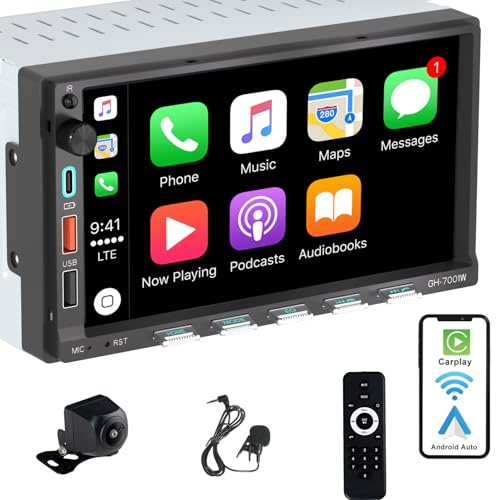 Alondy Autoradio 2 DIN avec écran Tactile de 7 Pouces Compatible avec Apple CarPlay [Wireless] Android Auto Bluetooth Caméra de recul AM/FM RDS Radio Type-C USB Charge Rapide 3A