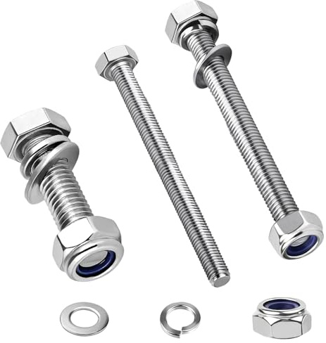 Jyvex Set di 20 dadi esagonali, M8 x 16 mm, in acciaio inox A2 V2A, viti per macchine in acciaio inox, dadi esagonali, rondelle e anelli a molla, per mobili e macchine fai da te