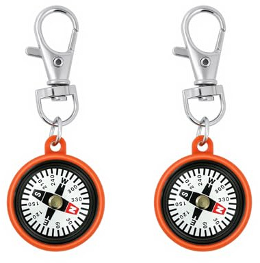 2PCS Hiking Compass with Keyring and Carabiner Clip - Pair of Compasses for Camping, Backpacking, and Adventure Use - Durable Waterproof Compass Navigation Tool for Outdoor Activities and Orienteering