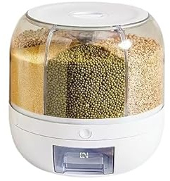 Dispensador de cereales, contenedor giratorio de almacenamiento de alimentos para arroz y frijoles, conveniente y fácil de usar para almacenar cereales y arroz