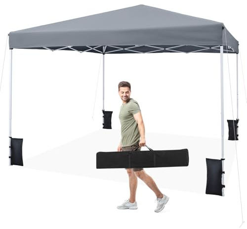 COSTWAY Pavllion 3 x 3 m, hopfällbar paviljong höjdjusterbar, trädgårdspaviljong vattentät stabil vintersäker, festtält UV-skydd 50 med bärväska, 4 sandsäckar, för fester och camping (grå)
