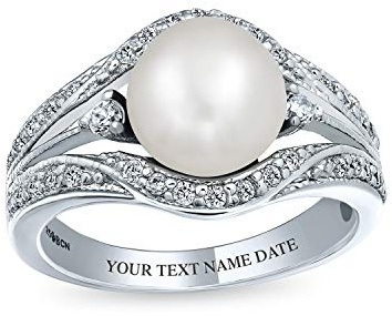 Anello personalizzabile con perla coltivata d'acqua dolce bianca, pietre laterali CZ, solitario per fidanzamento o cocktail per donne in argento sterling .925.
