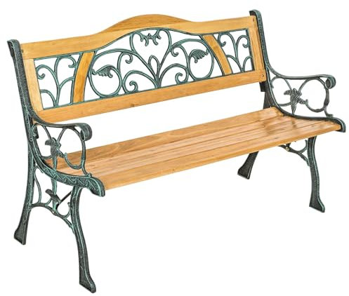 TecTake® Banc Solide en Bois Naturel Laqué et Fer Forgé, Banquette de Jardin Résistante aux Intempéries, Mobilier pour Aménagement Balcon Terrasse Véranda Pergola