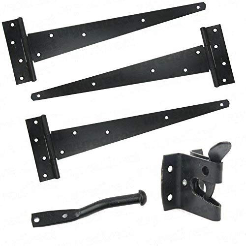Wyre Direct Heavy Duty Gate Hinges, Door Hinges Ideal for Wood & Shed Doors - T Hinges for Wood, Farm Gate Hinges, Gate Fitting Set 12 Tee Hinge Set Auto Catch for Garden Shed Gate (Black)