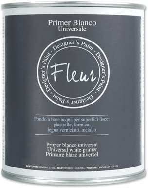 FLEUR DESIGNER'S PAINT | Fondo Aggrappante Acrilico, Adatto per Superfici non Assorbenti, Fleur Primer P02, Universale, Colore Bianco, Made in Italy, Formato 750 ml