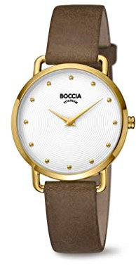 Boccia Damen Analog Quarz Uhr mit Echtes Leder Armband 3314-02