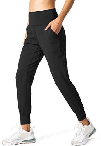 G Gradual Women's Joggers High Waisted Yoga Pants with Pockets Loose Leggings for Women Workout, Athletic, Lounge (Black, Medium)