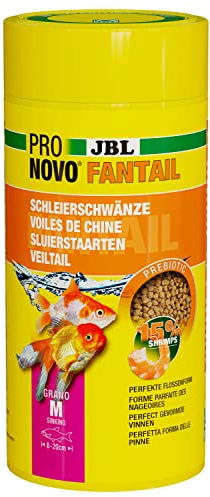 JBL PRONOVO FANTAIL GRANO, Aliment de Base pour Voiles de Chine et autres Variétés d’élevage de Poissons Rouges de 8-20 cm, Granulés pour Poissons, Doseur à Clic, taille M, 1 L