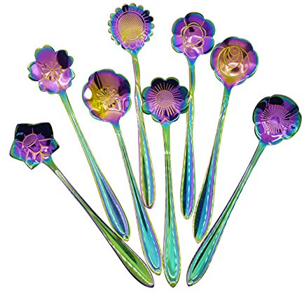 Cucharas de café de flores 8 piezas de acero inoxidable cuchara de té DBOO café té azúcar agitando cuchara helado pastel postre cuchara
