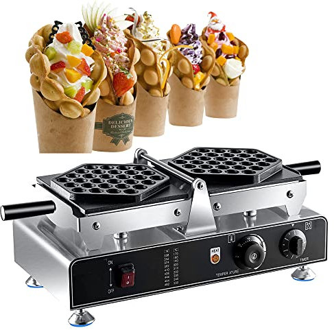 Generic Gofrera eléctrica comercial con doble revestimiento antiadherente, 1500 W, máquina para hacer burbujas, temperatura y tiempo ajustables
