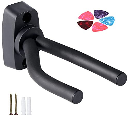Vinabo Gitarrenständer mit Haken, Gitarre, Wandhaken, Ständer, Wandmontage, für E-Gitarre, Bass, Elektrische Ukulele Violine (1 Stück), Schwarz