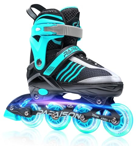 PAPAISON Adjustable Inline Skates Boys Ages 4-16, Roller Skates for Girls Kids Ages 5-8 8-12 with Full Light Up Wheels, Outdoor Skates Illuminating Skates for Children Teens Women