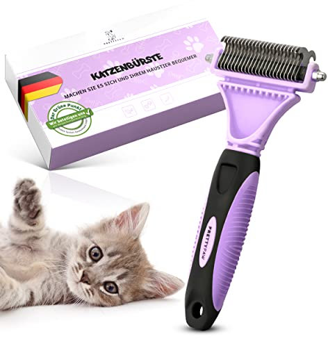 Pretty Paw ® Katzen Bürste für schonende & präzise Haarentfernung I Geeignet als Katzenbürste Langhaar & Katzenbürste Kurzhaar gegen Verfilzungen I Angenehm massierende Unterfellbürste Katze