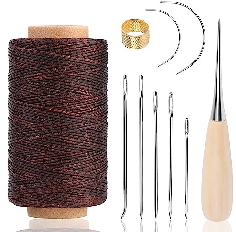 Kit De Couture De Fil Ciré En Cuir De 250 M Comprenant Une Aiguille De Fil à Coudre, Un Kit De Réparation De Tapisserie D'ameublement En Cuir Pour La Couture Et La Réparation (Brun)