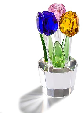 Mehrfarbige Kristall-Tulpenstrauß-Figur, Sammlerstück, Geschenke für Frauen, Glas, bunte Tulpen, Blume, Herzstück, Ornamente für Weihnachten, Geburtstag (mit 3 Blumen)