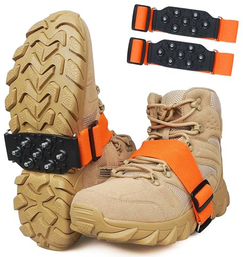 Ice Cleats Mid-Sole Snow Traction Cleats for Walking on Snow and Ice Anti-Slip Crampon with Adjustable Straps 7 Tungsten Studs for Secure Grip Anti Slip Crampons for Walking Jogging Hiking
