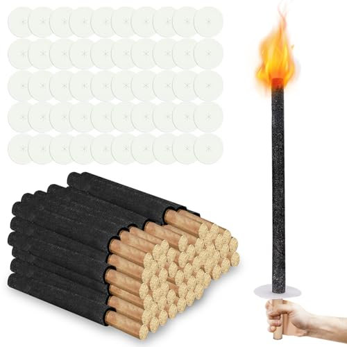 Jopassy Lot de 50 torches en cire - Durée de combustion : 45 min - Avec manche extra long - Qualité supérieure - 30 cm - Pour jardin, randonnée, randonnée, feu de camp