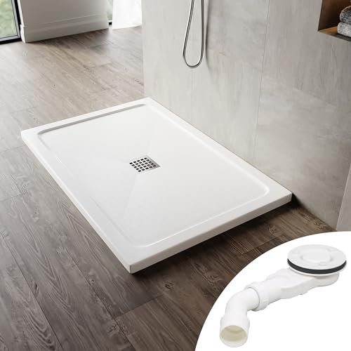 SONNI Receveur de douche carré 120 x 90 x 4 cm - Avec design plat - Receveur de douche antidérapant en SMC - Drainage central - Avec bonde