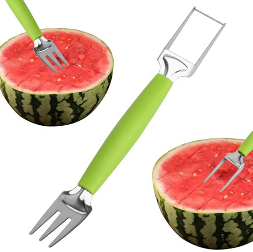 Watermelon Cutter Slicer, 9.06x1.18 Inch 2 in 1 Dual Head Watermelon Fork Cutter Tool Portable Stainless Steel Fruit Slicer for Camping Kitchen Summer Family Party