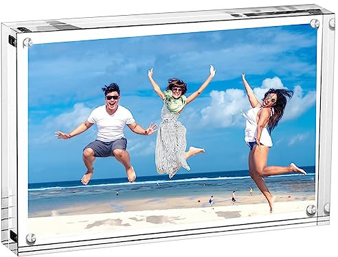 Acrylic Photo Frame - Double Sided Picture Frame with Magnetic, Clear Frameless Desktop Photo Block (Clear, 5x7 Inches (1 Pack))