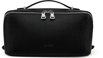 EACHY Travel Makeup Bag, Lychee Leather Large Capacity Cosmetic Bag for Women, Open Flat Toiletry Bag with TPU Brush Compartment, Waterproof Skincare Organizer Travel Essentials