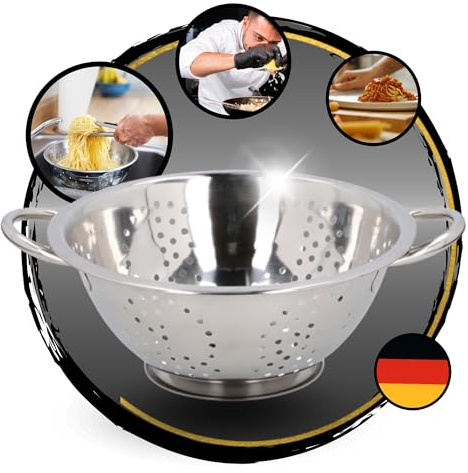 TronicXL Passoire de cuisine en acier inoxydable - Passoire à pâtes - Passoire avec poignée et support - Passoire sur pied - Bol