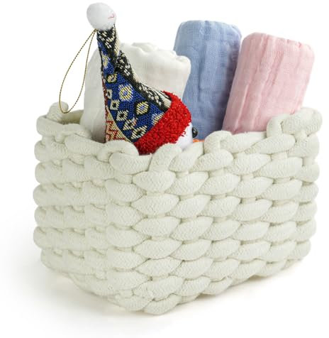 Aolso Cesto Portaoggetti in Corda di Cotone Intrecciato,1 PC Contenitore Bagno Portaoggettii,Cestino Cameretta,Cestini Decorativi Quadrati per Portaoggetti da Bagno per Trucchi, Giocattoli, Calzini