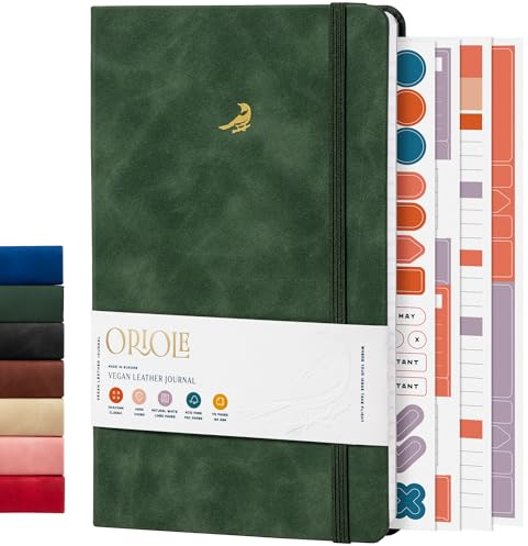 Oriole Vegan Leather Ruled Notebook - Racing Green | 176 Pages of Thick Lined Paper | Soft Touch Hardcover Journal (13 x 21 cm) with Gold Foil Bird Design & Luxury Gift Box