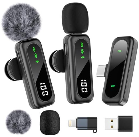 FSXEU Kabellos Lavalier Mikrofon für iPhone/Android/Pc, Mini mikrofon mit Rauschunterdrückung, kompatibel für Videoaufnahmen, Vlog, Interviews, YouTube, Tiktok