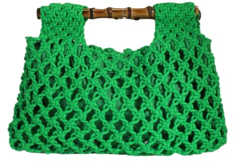 Tasysain Women Straw Woven Mesh Handbag Bamboo Handbag Trendy Summer Travel Seaside Beach Vacation Totes Bag, Green