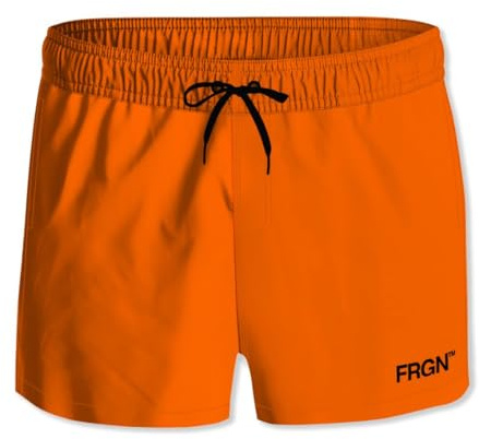 FREEGUN Maillot de Bain Garçon Séchage Rapide, Short de Bain Enfant, Filet intérieur et Poches Latérales, Taille 8/10 Ans - Orange Vif