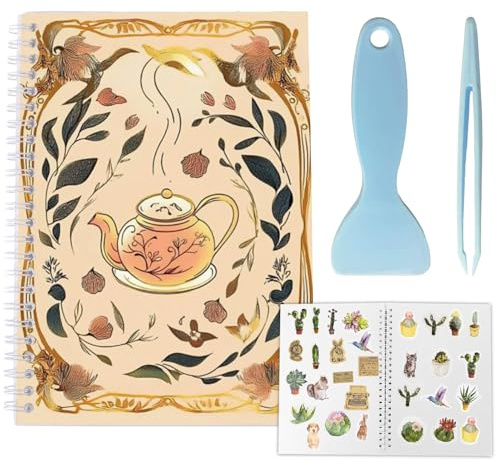 CRASPIRE Reusable Sticker Collection Book 40 Pages Afternoon Tea Album Sticker Storage 8.26x5.82In Double-Sided Waterproof Blank Pasteable Notebook with Tools for Adults Release Paper Holder Organizer