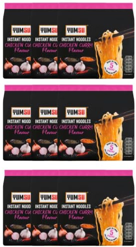 Yumsu Instant Chicken Curry Ramen Noodles 5 x 70g Assorted Pack Spicy Asian Flavour, Halal Dried Noodles, Quick & Easy Meal, Authentic Curry Soup Base (Pack of 45)