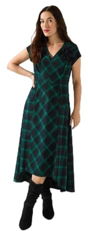 Joe Browns Women's Lace-Up Tartan Check High-Low Maxi Dress with Corsage, Regular, Green, UK 12