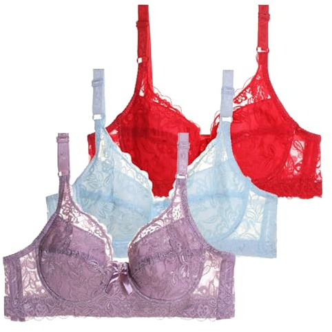 Lot de 3 Soutien Gorge avec Armature Femme Sexy, Brassière Femme Dentelle,Soutien-Gorge Couleurs Pures Lingerie Française Bralette a La Mode Classique de Base Casual Bra