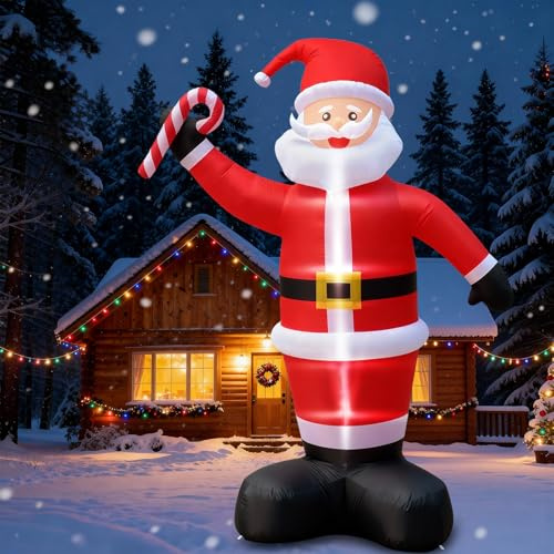 14FT Giant Christmas Inflatable Santa Claus, Blow up Santa with Candy Cane, Huge Inflatable Santa with Built-in LED Lights, Xmas Outdoor Decorations for Yard Garden Lawn Patio Holiday Party Decor