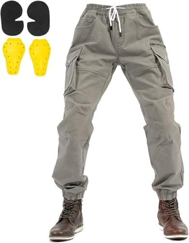 MES Pantaloni Moto Deim Moto Jeans per Uomo Cargo Biker Pantaloni Aramide Protezione, Grey, 3XL