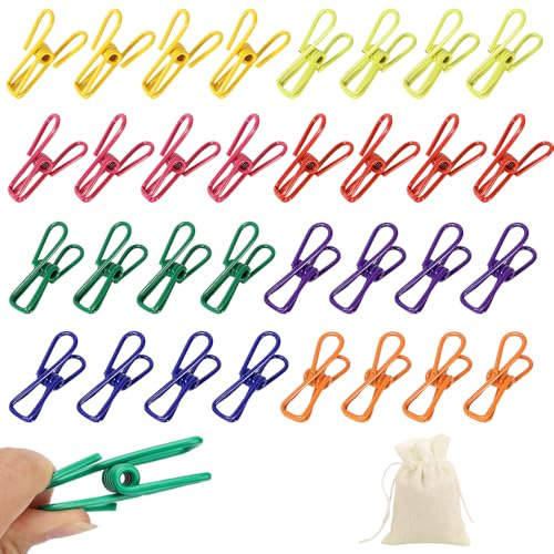 ASOUUNLD 32 Piezas Pinzas para la Ropa de Acero Inoxidable, Pinzas para Ropa de Metal Pinza para Tender Ropa Metal Multipropósito con Bolsa para Secar Ropas, Frazadas, Toallas, Calcetines