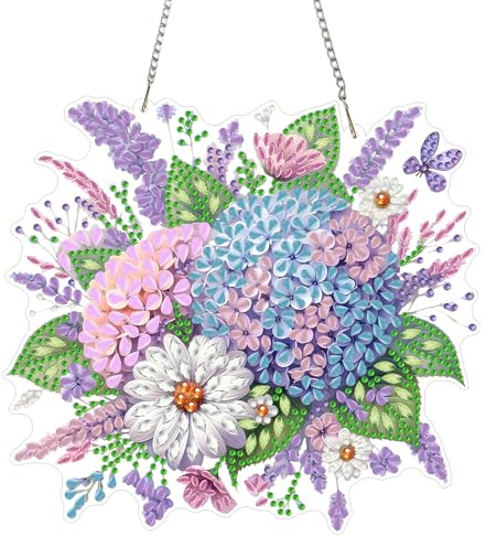 NEWENMO Fiori Colorati Diamond Painting Pendente,5D Fiori Belli Pittura Diamante con Catena,Diamond Painting Adulti Ciondolo,Cristallo Diamante Kit,per Finestre,Pareti,Porte e Giardini Decorazione
