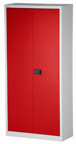 BISLEY Flügeltürenschrank Universal, 4 Fachböden, 5 OH, Metall, 506 Korpus Lichtgrau, Fronten Kardinalrot, 40 x 91.4 x 195 cm
