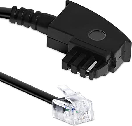 TPFNet 6m Telefonkabel TAE-F Stecker an RJ11 Stecker 6P4C 4-polig 4-adrig belegt, Modular-Kabel Flachkabel Faxkabel zum Anschluss Telefon Analog Fax Modem Router an TAE F Telefondose, Schwarz