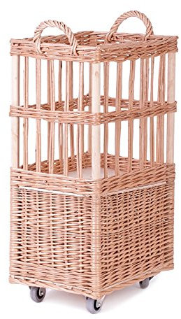 e-wicker24 Alles aus Weide Chariot à pain, chariot à pain sur roulettes avec deux contreplaqué, présentoir baguette, visualisée pour pain,support de stockage de pain (35x26 H60)