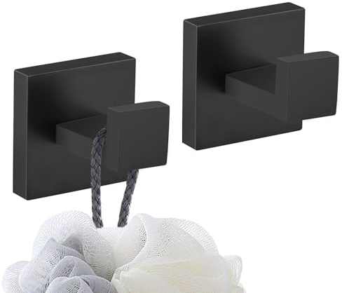 Turs Solo Toalla/Bata Gancho para Baño Cocina Garaje Acero Inoxidable Montaje Gancho Toalla Negro ba o en Pared 2 Pack,Negro Mate